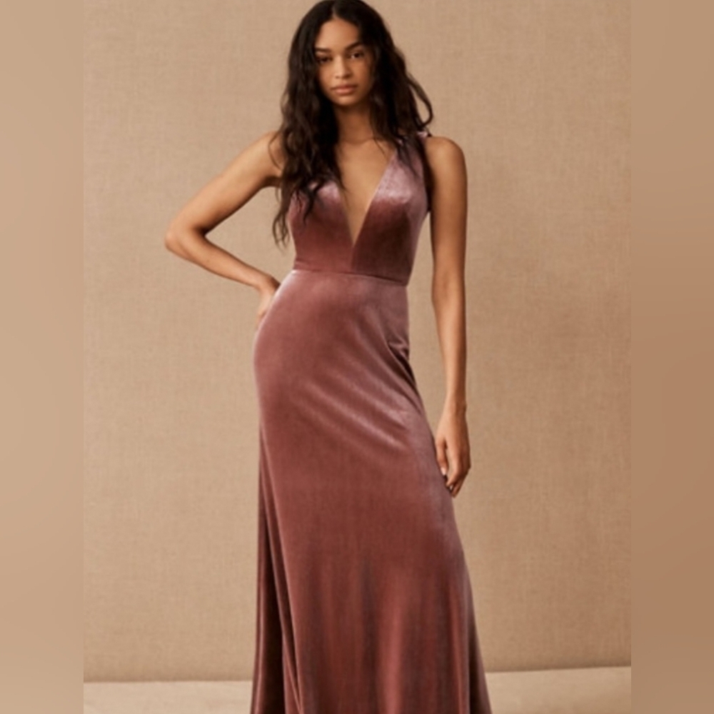 Jenny Yoo Velvet Maxi Dress in Mauve